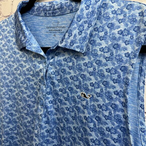 Vineyard Vines Performance Polo Tank Top Hibiscus Blue Floral XL Golf Activewear - Picture 3 of 6